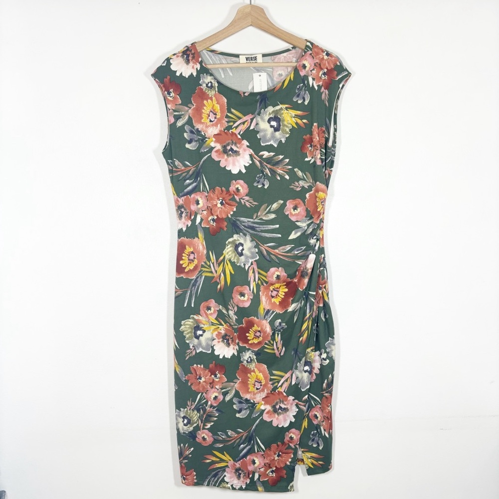 NWT Verse Saskia Floral Faux Wrap Dress Green Sz L